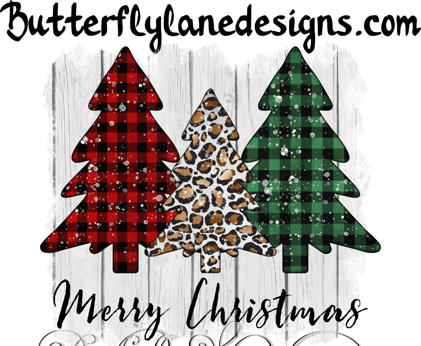 Merry Christmas, Green & Red Plaid, leopard print: Clear Cast Decal