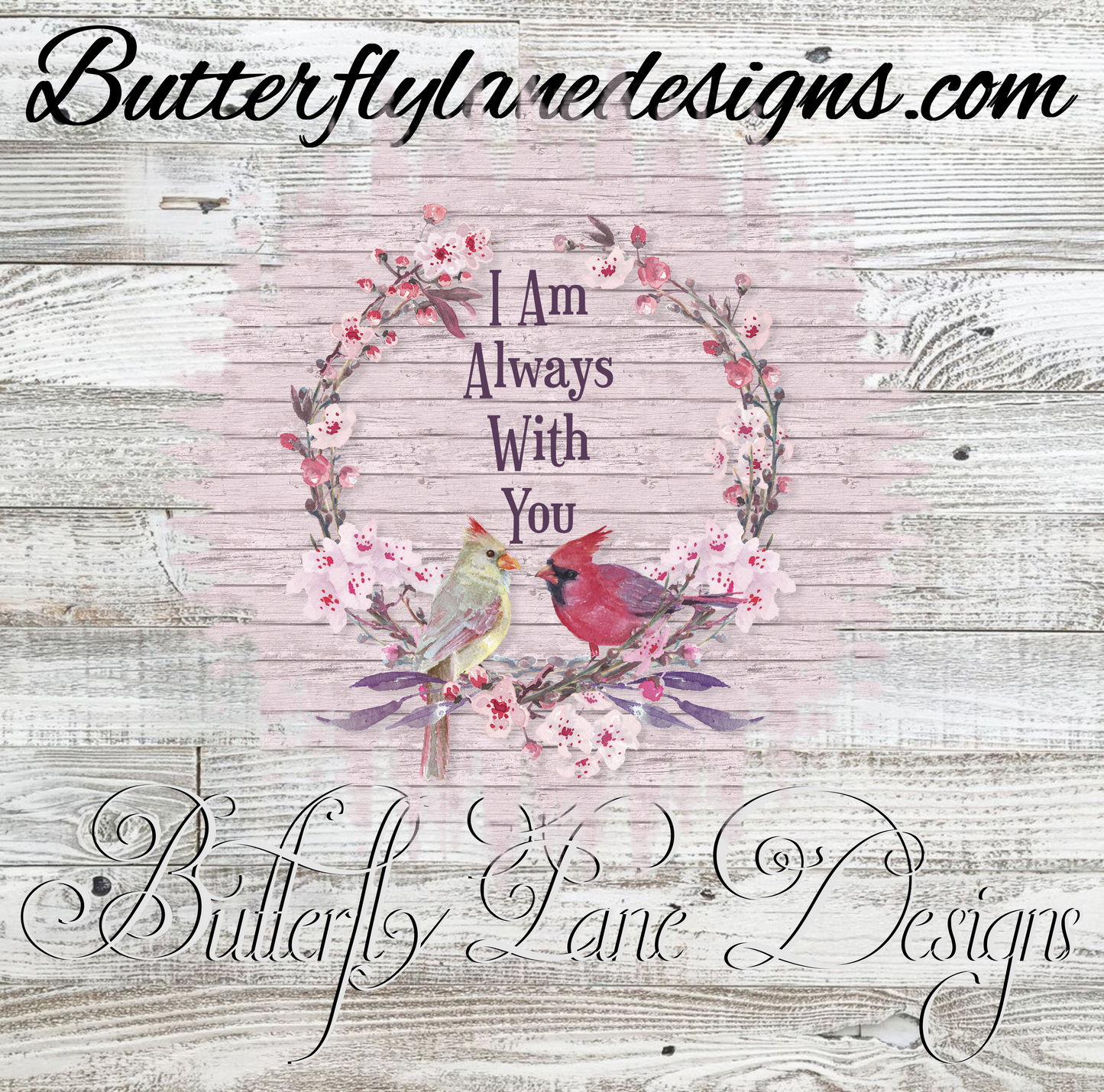 Red Cardinal-Floral wreath; I am always with you  :: Clear Cast Decal
