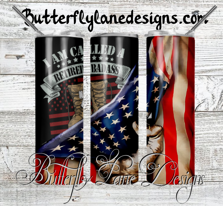 Retired badass-American Flag :: White Cast Tumbler wrap
