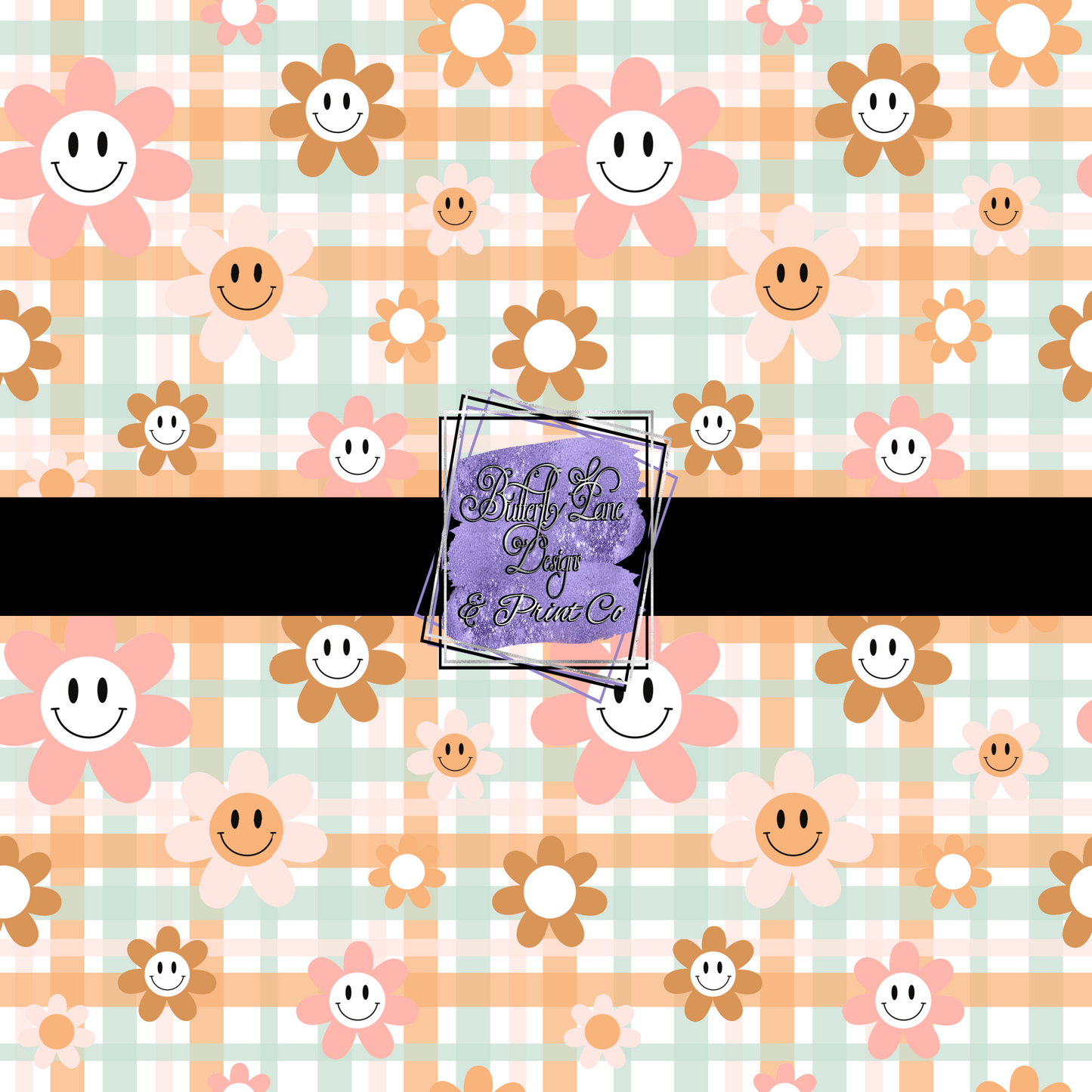Retro Plaid smiley faces PV 448 - Patterned Vinyl