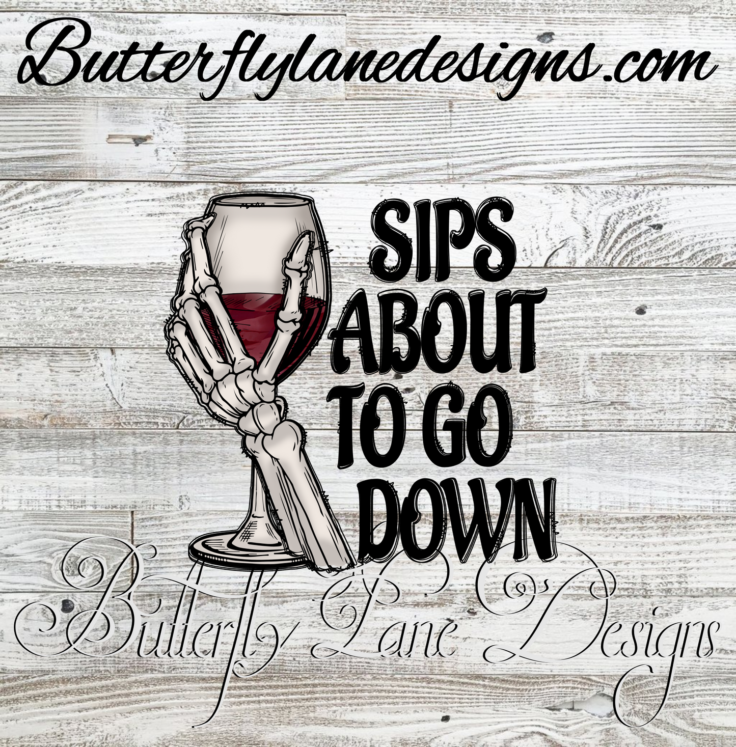 Sips about to go down- Skelly hand with wine :: Clear Decal :: VC Decal