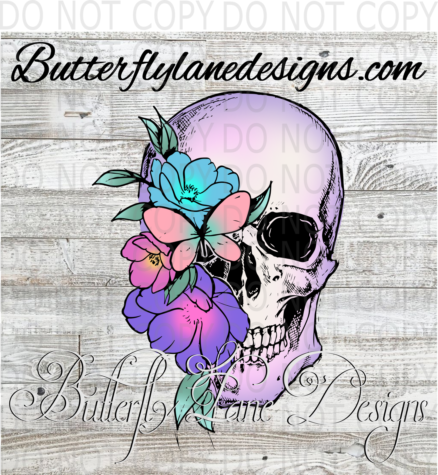 Skull with flowers-cute spooky :: Clear Decal :: VC Decal