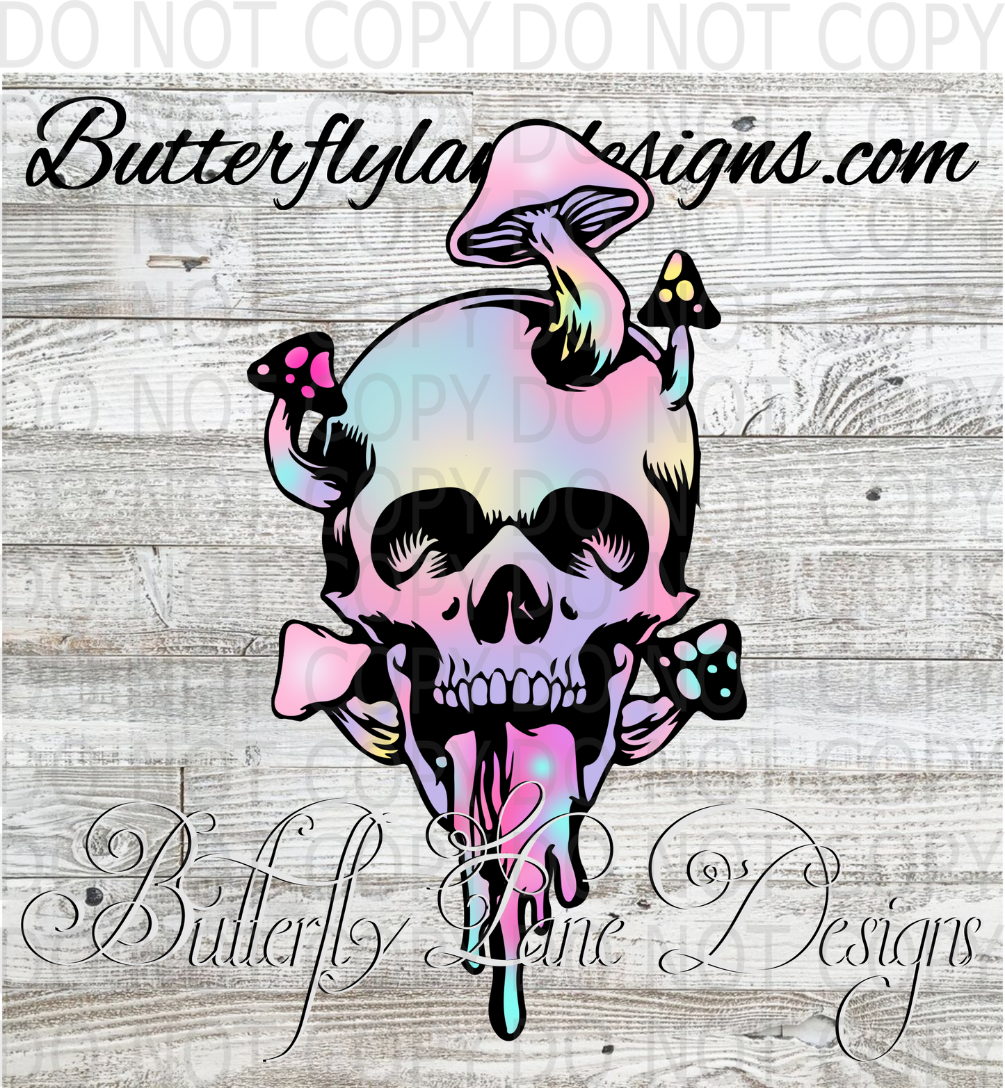 Skull with mushrooms-cute spooky :: Clear Decal :: VC Decal