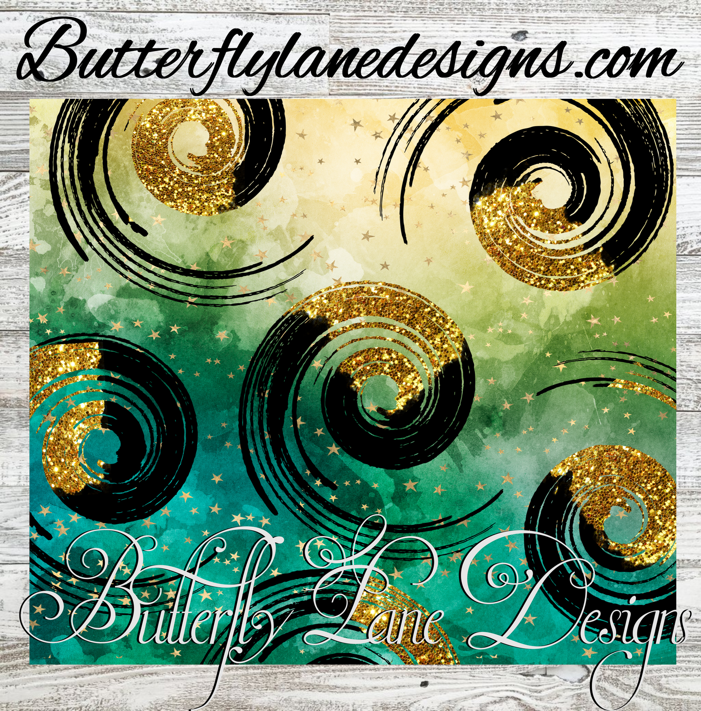 Spiral-black-gold-greens :: White Cast Tumbler wrap