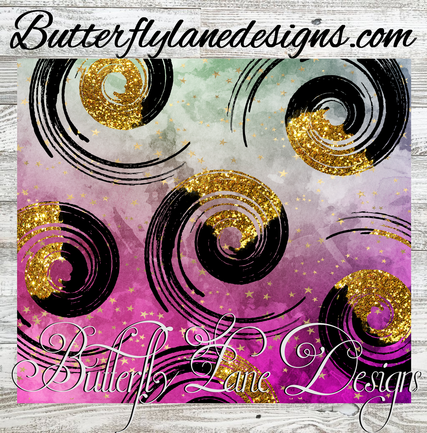 Spiral-black-gold-pinks-greens :: White Cast Tumbler wrap