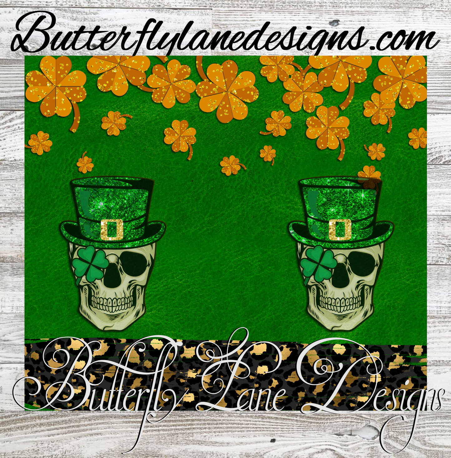 St.Patricks-Skull-green base leopard print :: White Cast Tumbler wrap