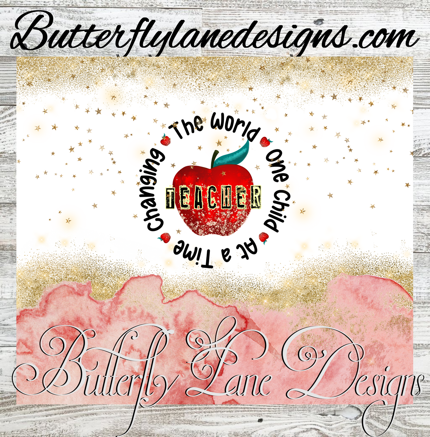 Teacher-apple-pink watercolor :: White Cast Tumbler wrap