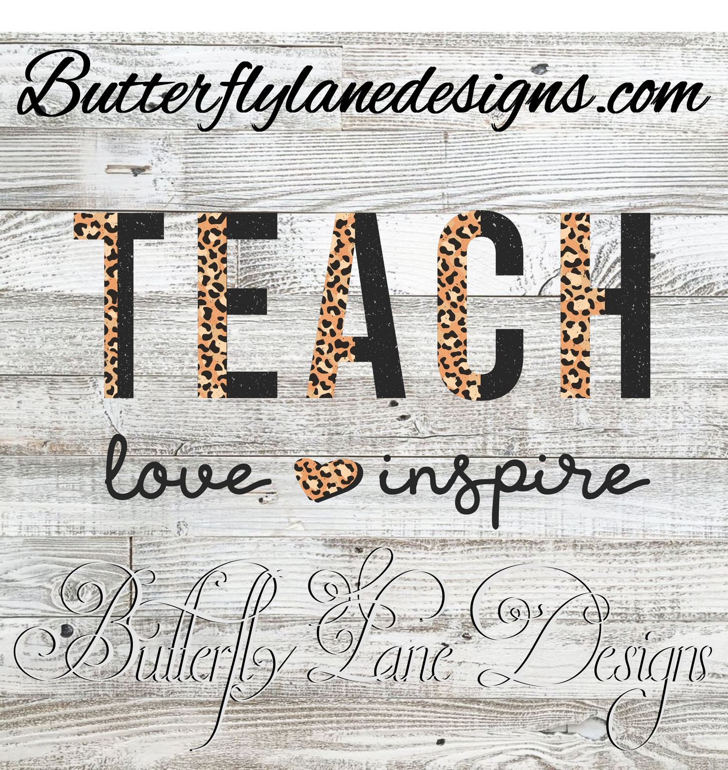 Teach love inspire-black and leopard print  :: Clear Cast Decal