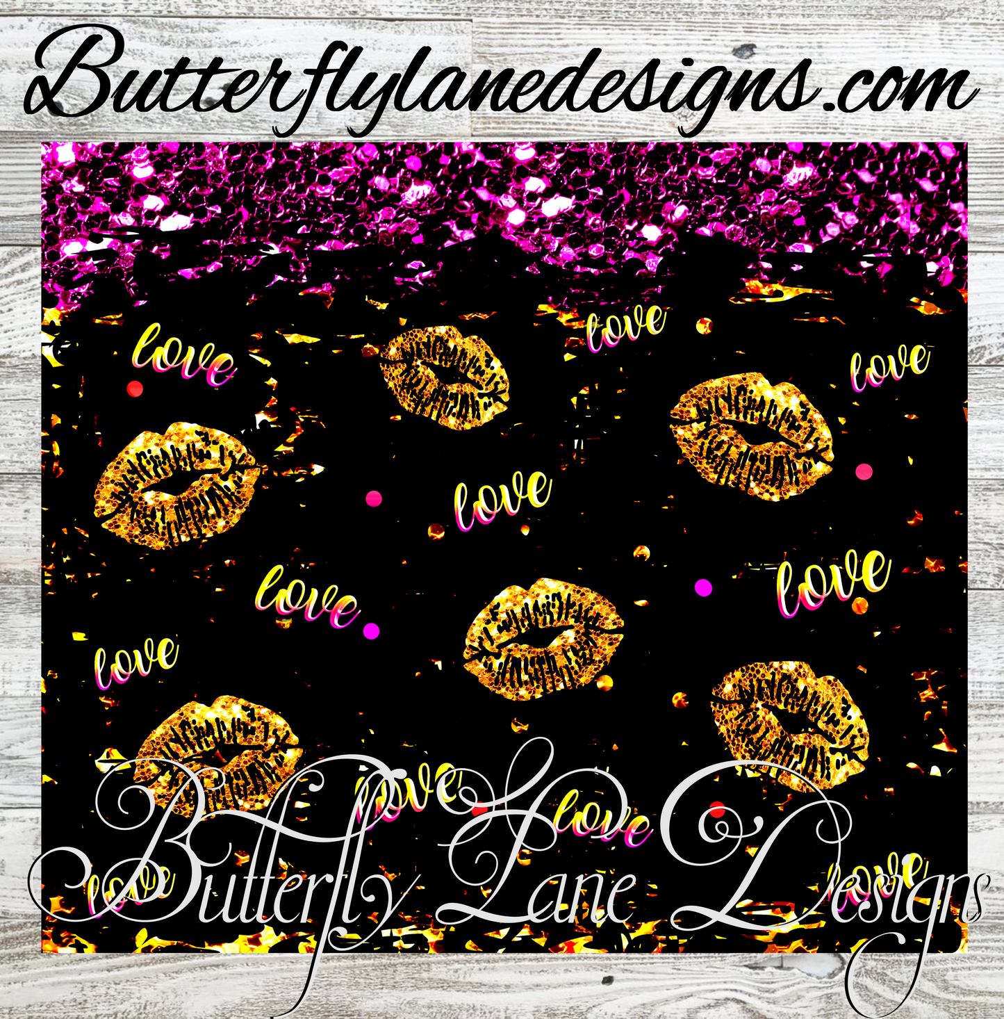 Valentines-Gold lips-pink glitter :: White Cast Tumbler wrap