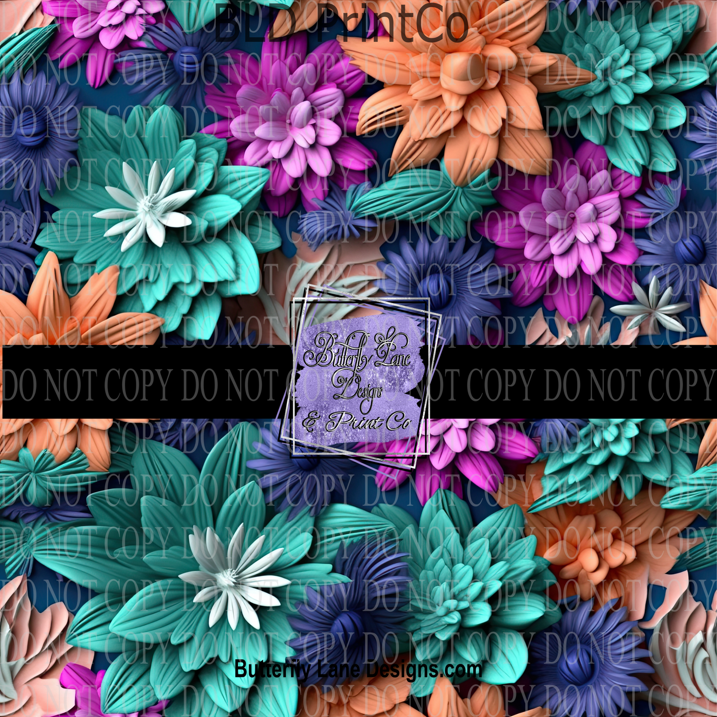 3D effect Teal- coral-purple florals  PV 608- Patterned Vinyl