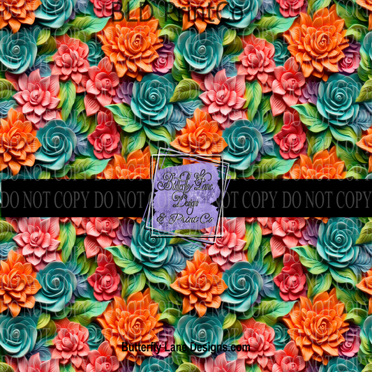 3D effect pink teal and orange florals PV 612- Patterned Vinyl