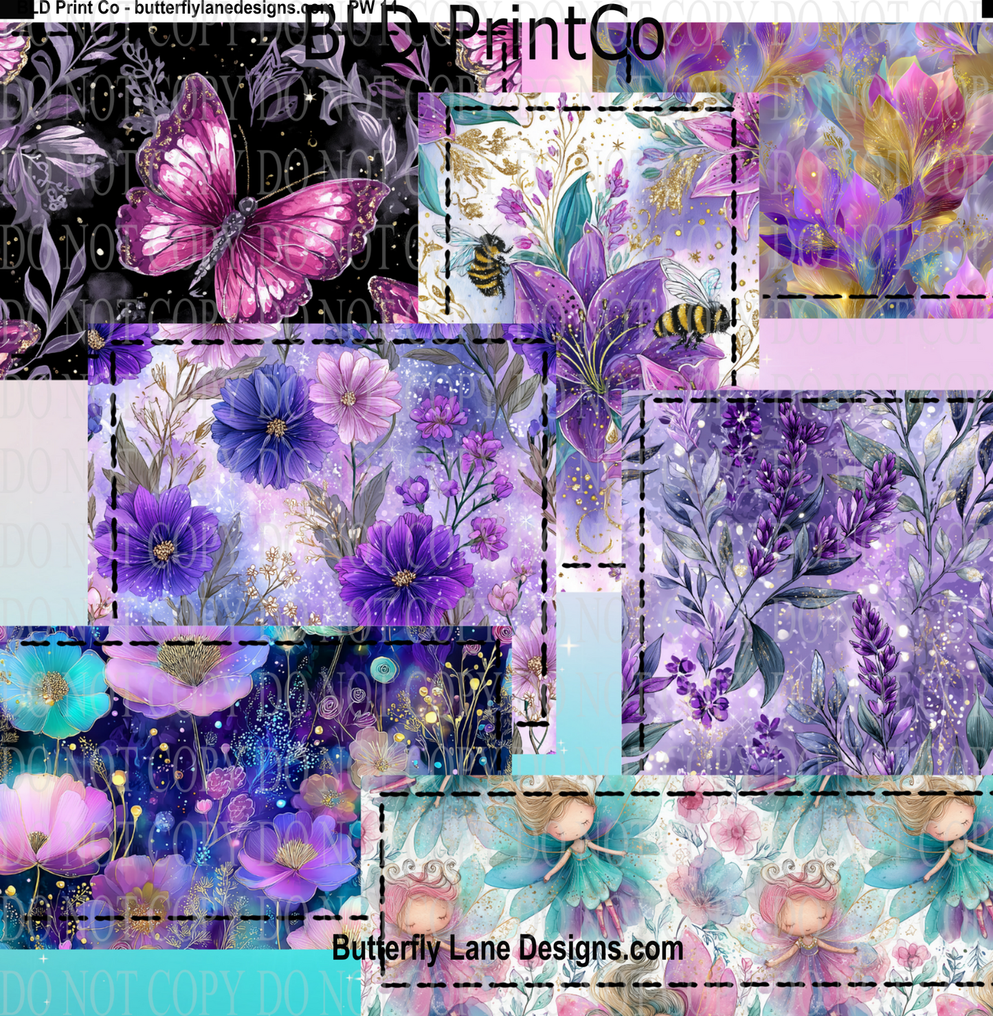 Purple Florals Spring patchwork BLD - PW14