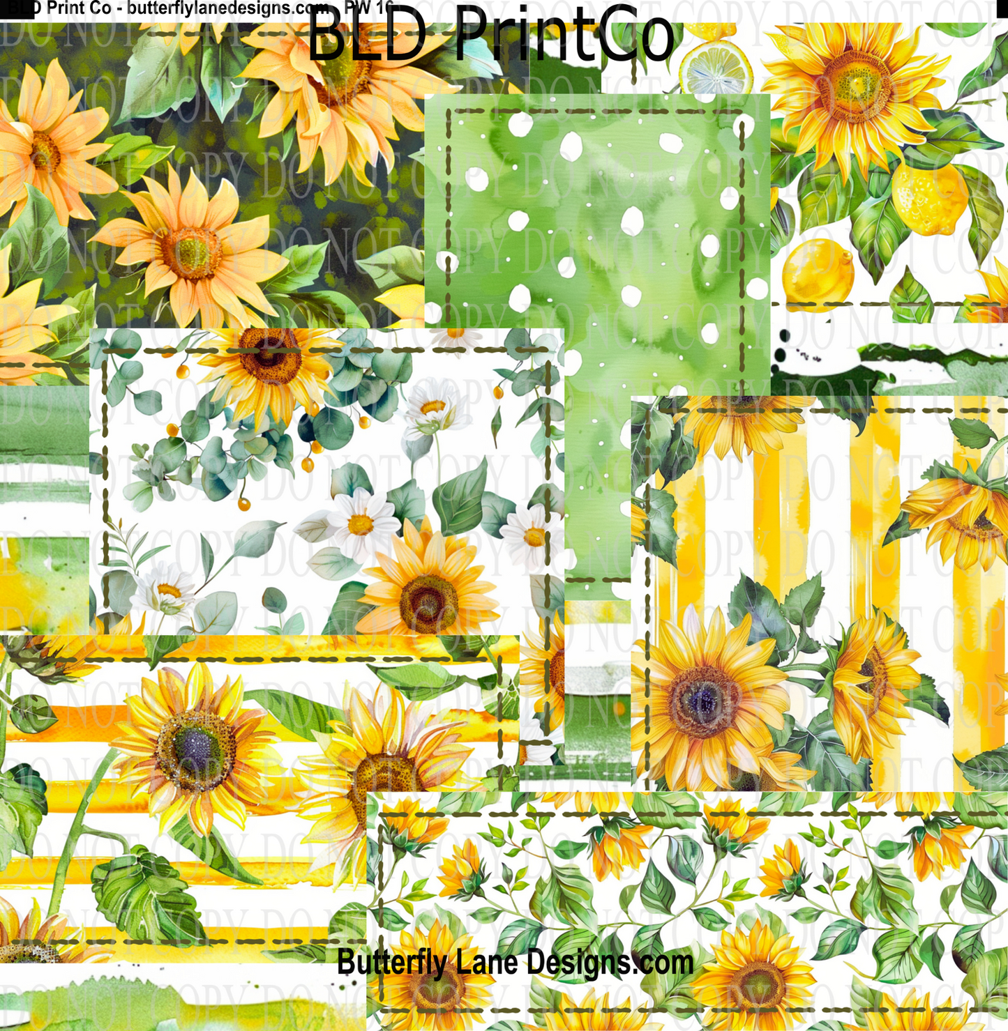 Sunflower patchwork -brown stitching BLD - PW16