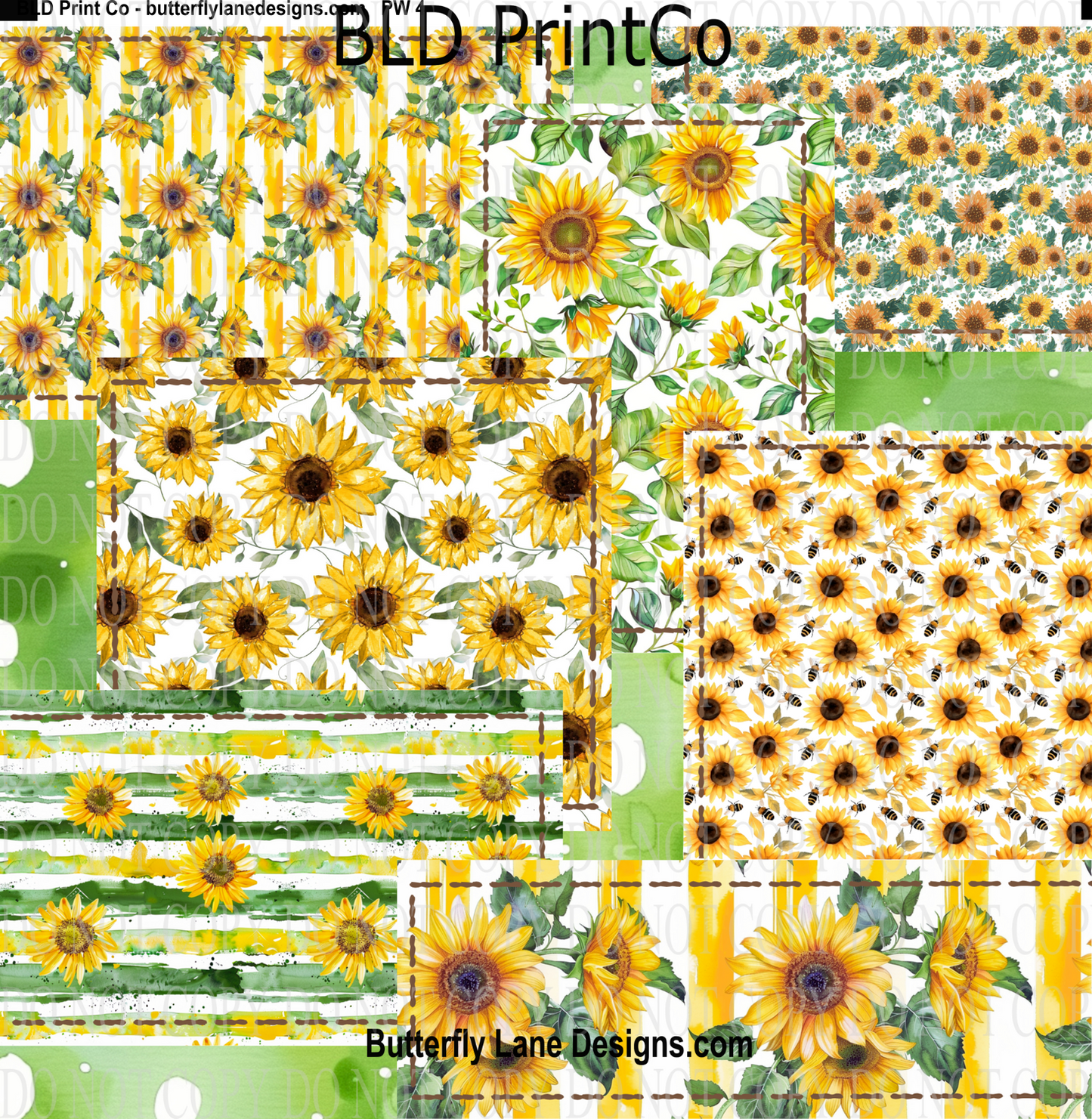 Sunflower patchwork -brown stitching -BLD - PW4