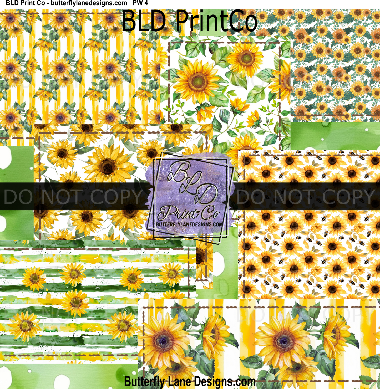 Sunflower patchwork -brown stitching -BLD - PW4