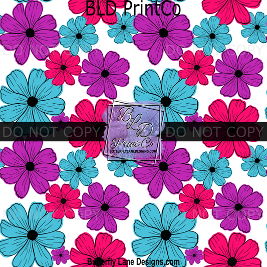Bright blue- Pink and purple Florals BPV101