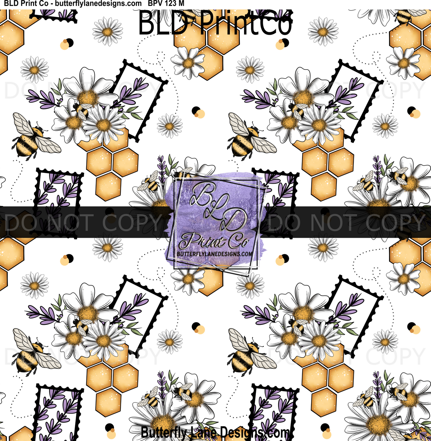 Honey Bee & Lavender Botanical | Daisy Honeycomb Seamless Pattern | BPV123