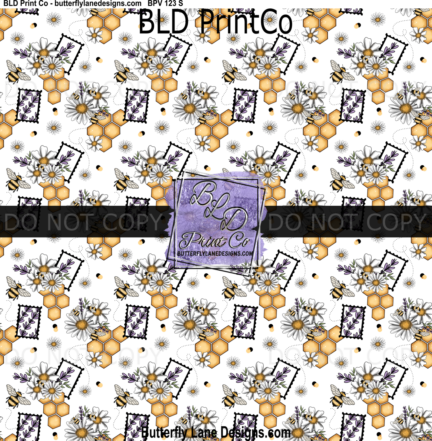 Honey Bee & Lavender Botanical | Daisy Honeycomb Seamless Pattern | BPV123
