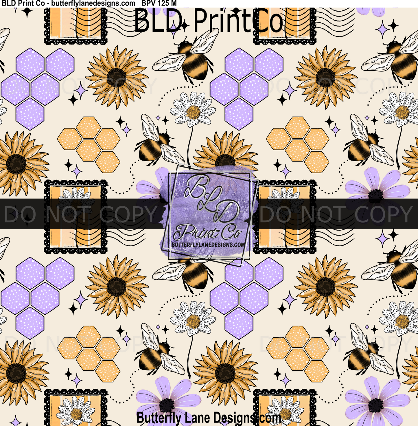 Chasing Sunshine Honeycomb | Bee & Sunflower Lavender Seamless Pattern | BPV125