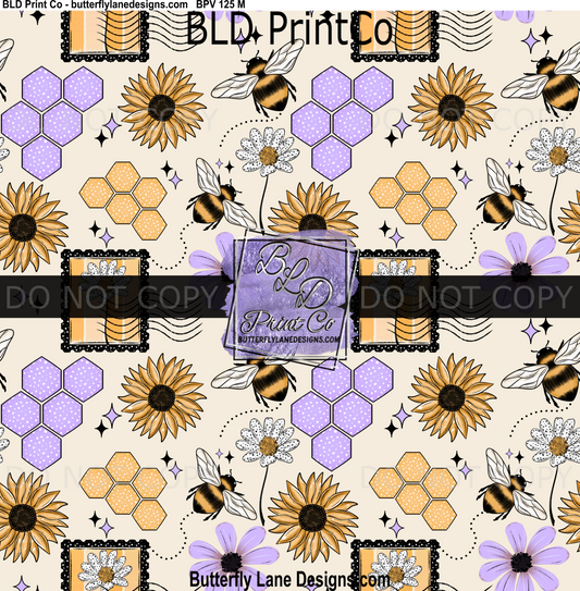 Chasing Sunshine Honeycomb | Bee & Sunflower Lavender Seamless Pattern | BPV125