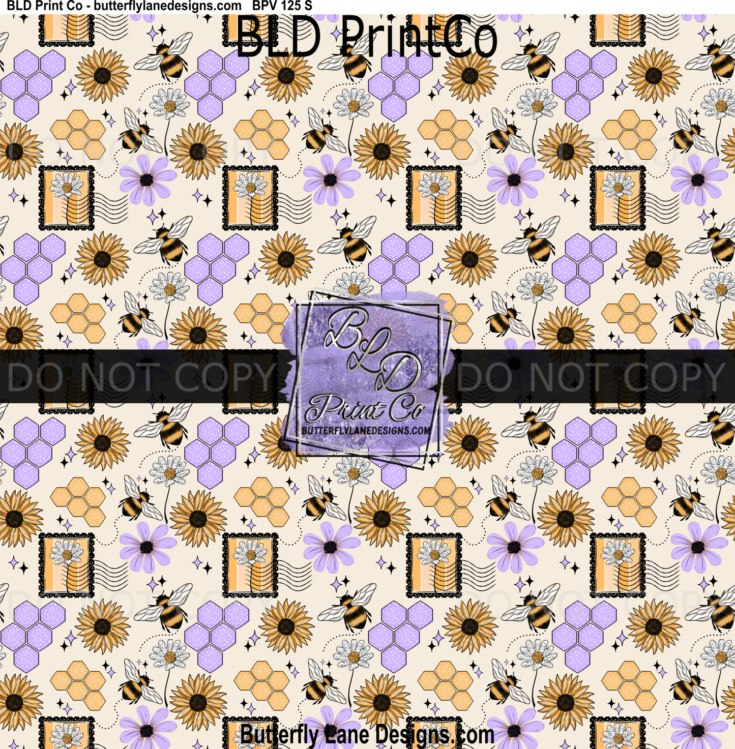 Chasing Sunshine Honeycomb | Bee & Sunflower Lavender Seamless Pattern | BPV125