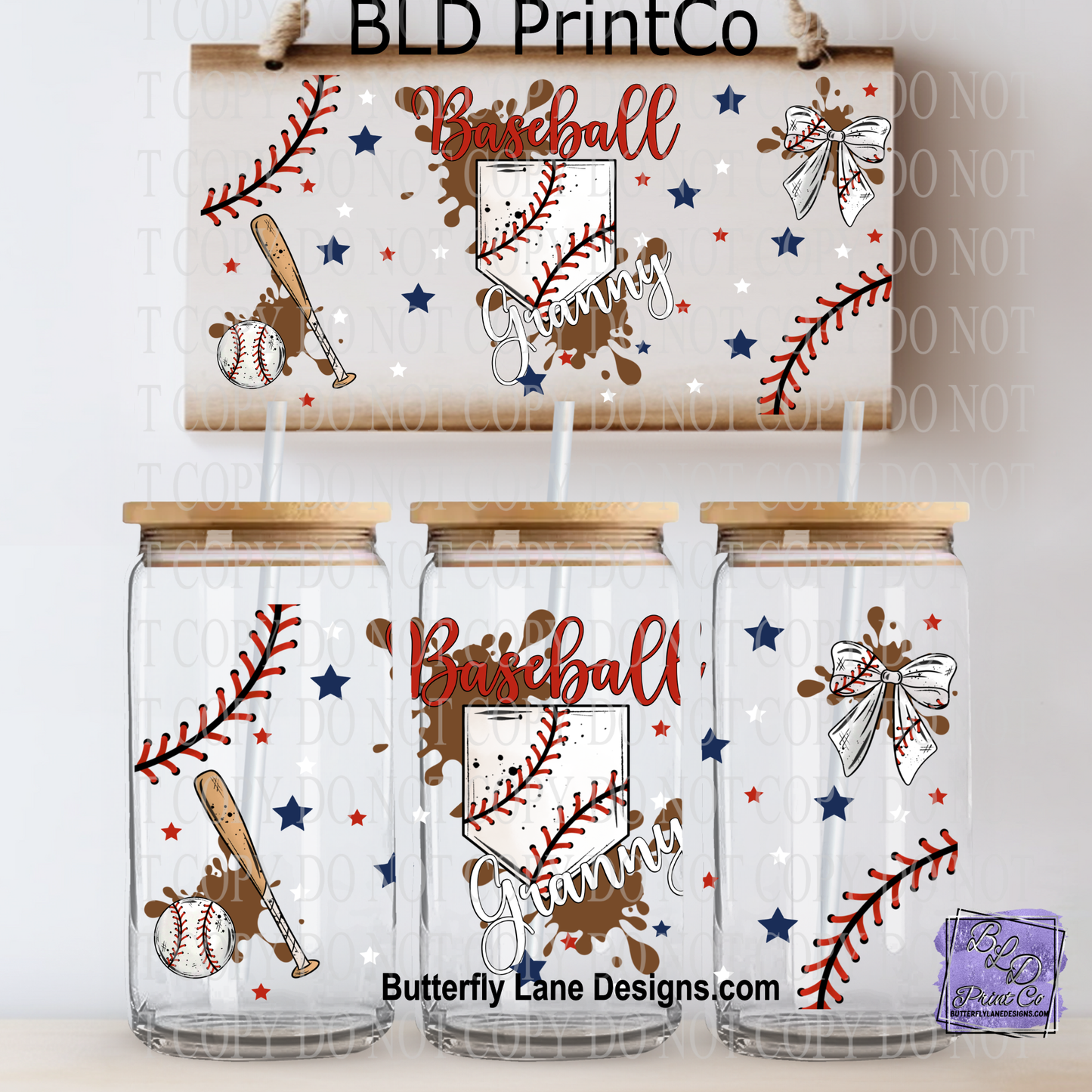 Baseball Granny | 16oz UV DTF Libbey Glass Can Wrap | L1031