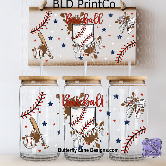 Baseball Granny | 16oz UV DTF Libbey Glass Can Wrap | L1031