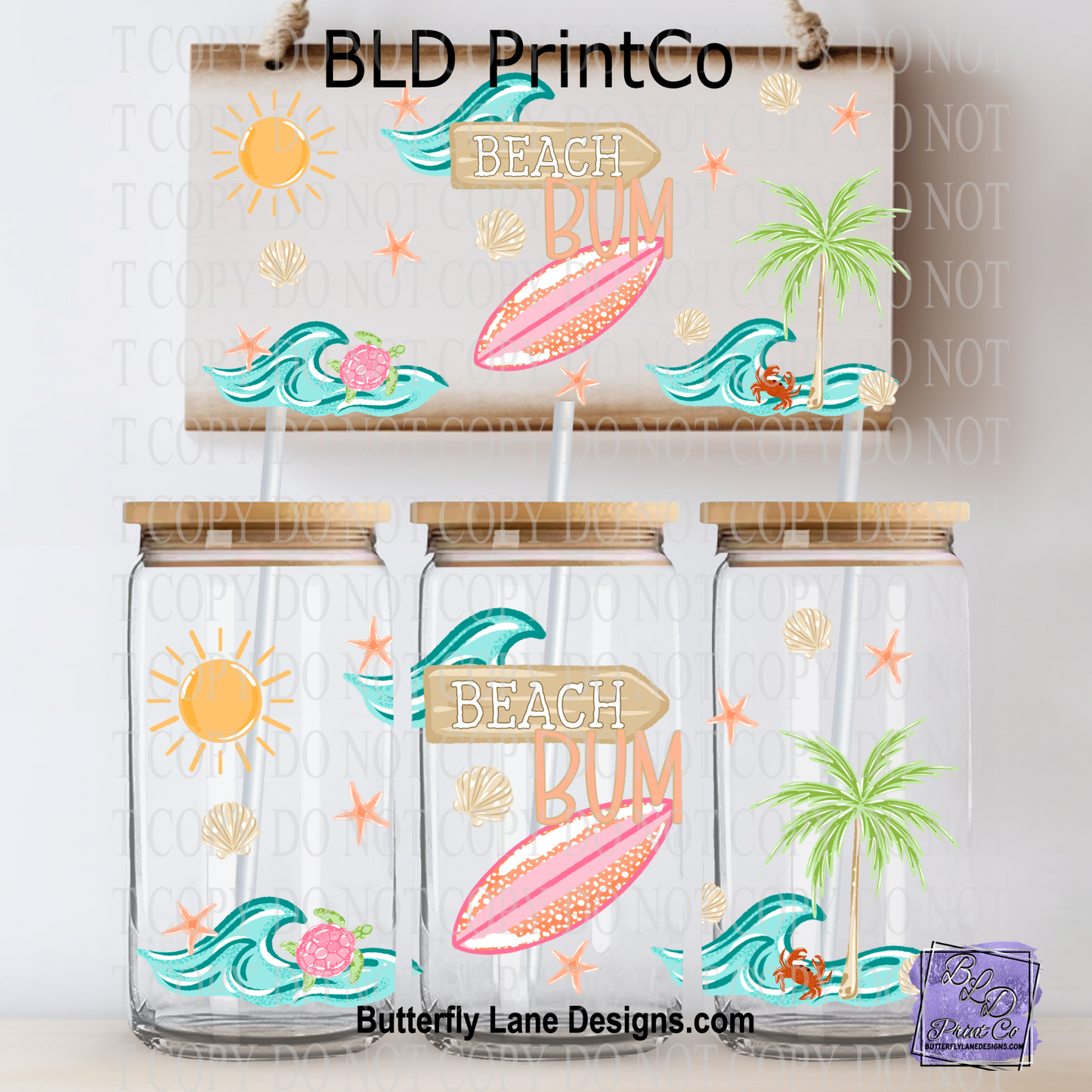 Beach Bum | 16oz UV DTF Libbey Glass Can Wrap | L1035