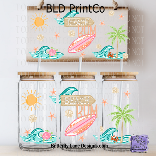 Beach Bum | 16oz UV DTF Libbey Glass Can Wrap | L1035