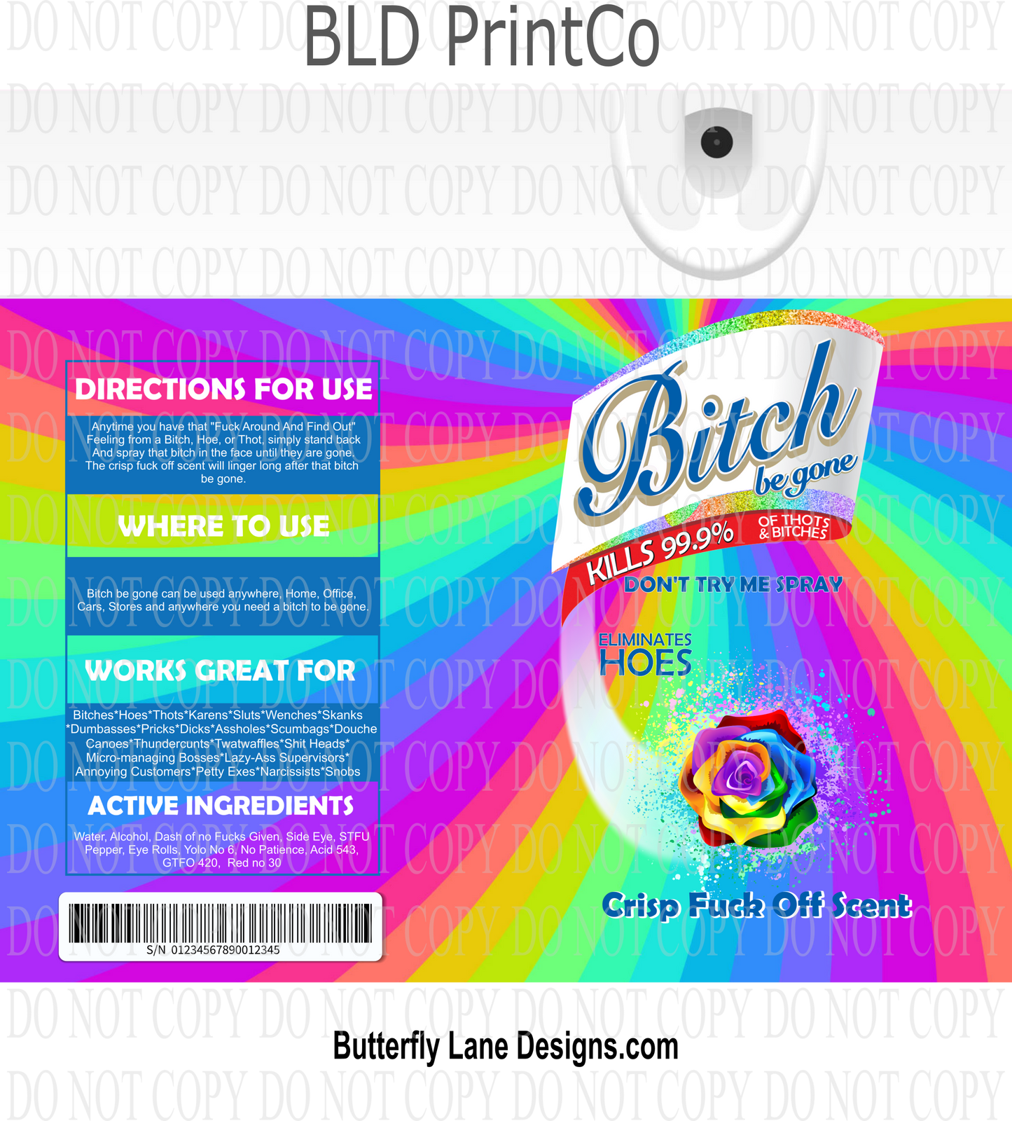 Bitch Be gone--Adult themed wrap: Rainbow 1 Tumbler wrap