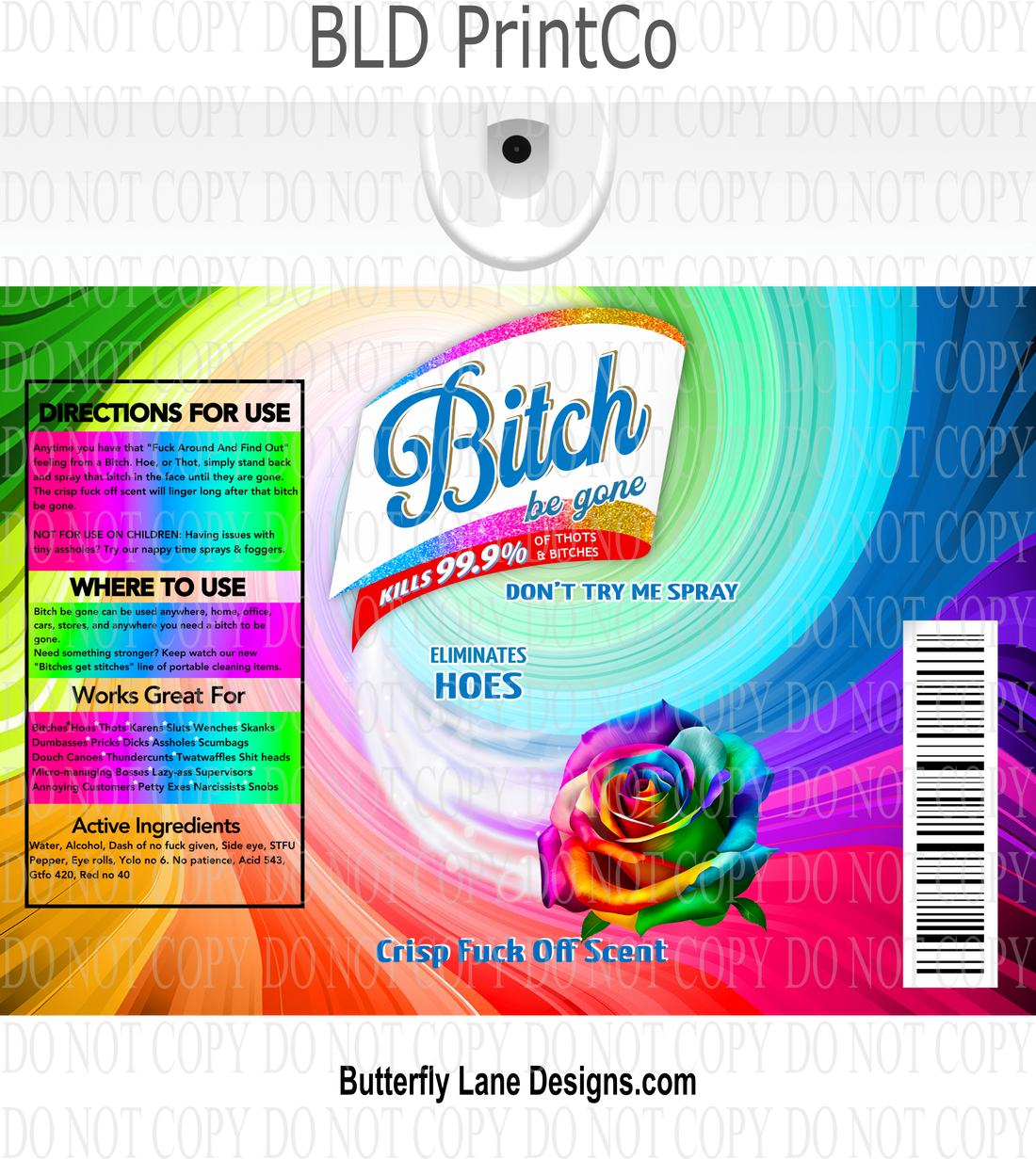 Bitch Be Gone Adult Themed Wrap Rainbow 2 Tumbler Wrap Butterfly Lane Designs 