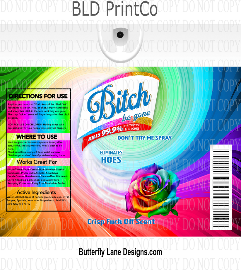 Bitch Be Gone Adult Themed Wrap Rainbow 2 Tumbler Wrap Butterfly Lane Designs 1139