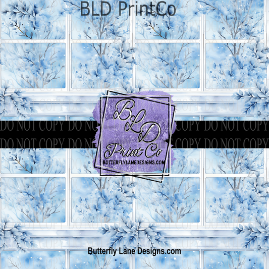 Blue Winter window scene- PV 845   Patterned Vinyl
