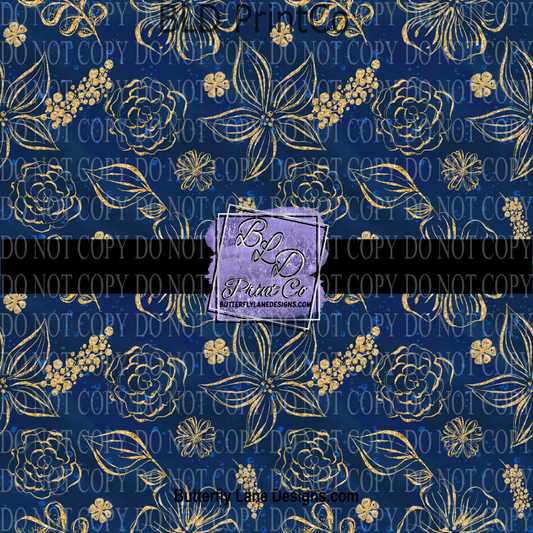 Blue & Gold Florals PV 735     Patterned Vinyl