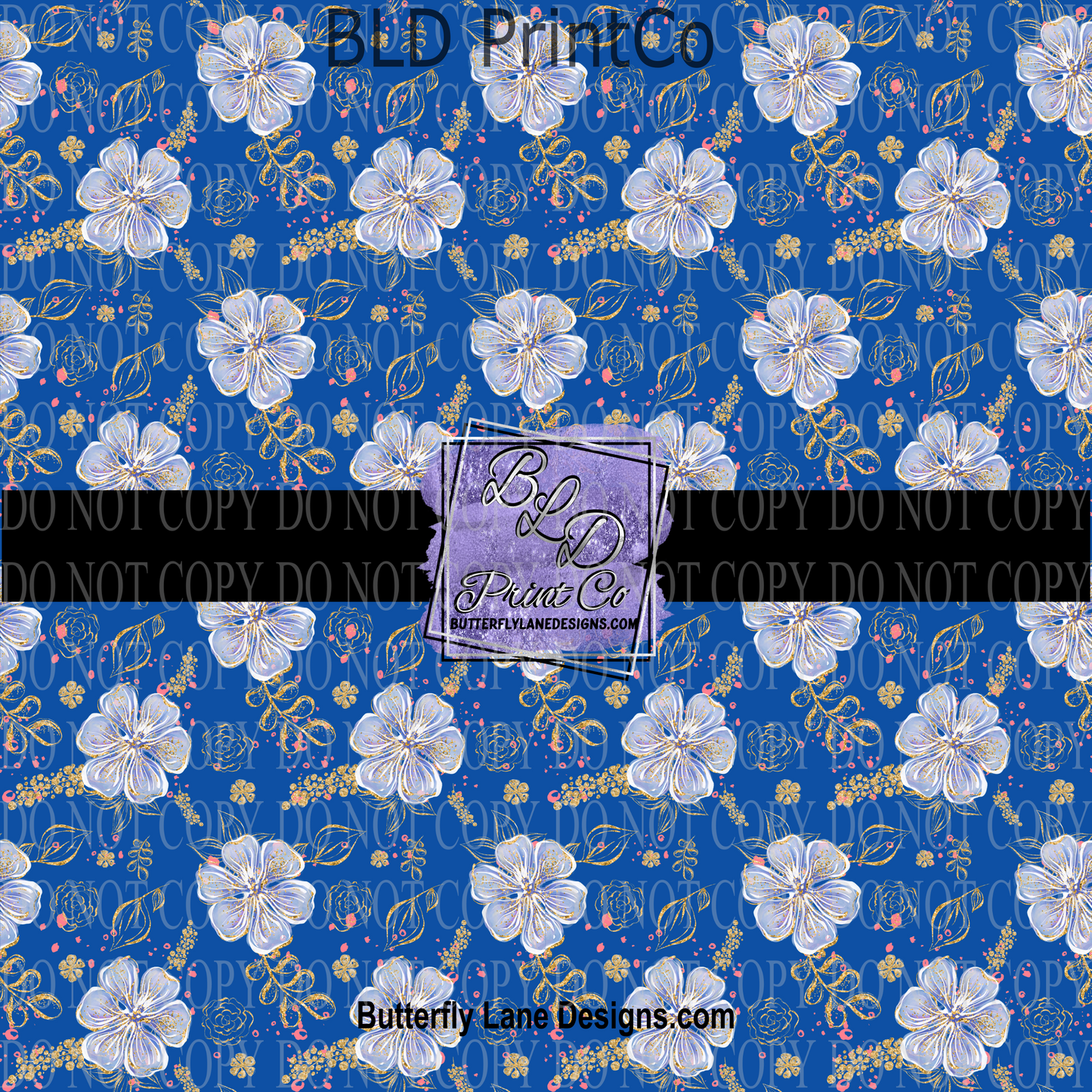 Blue, Gold & white  Florals PV 736    Patterned Vinyl