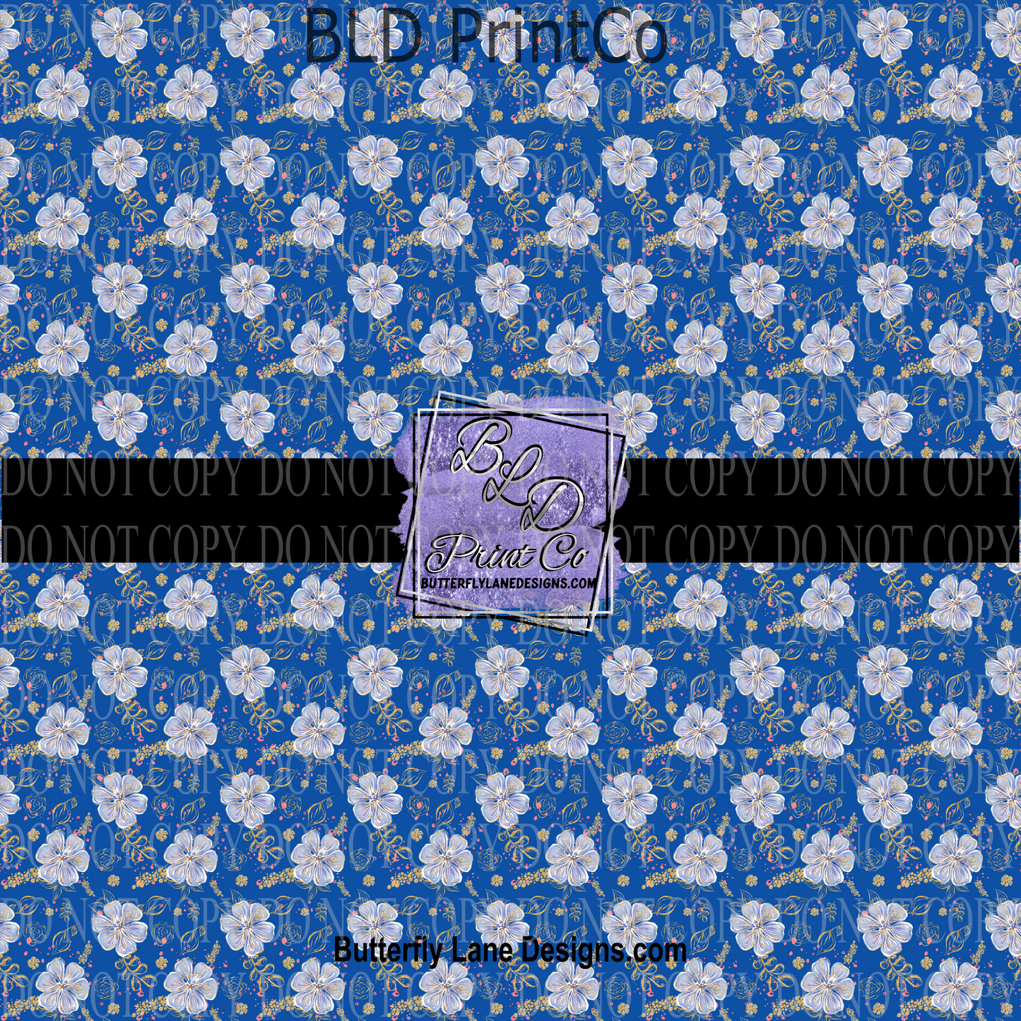 Blue, Gold & white  Florals PV 736    Patterned Vinyl