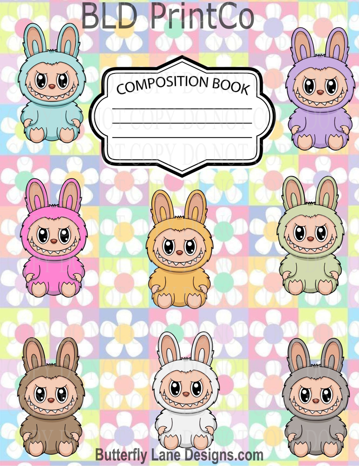 Colorful Monster Bunnies | Composition Notebook Cover | C108