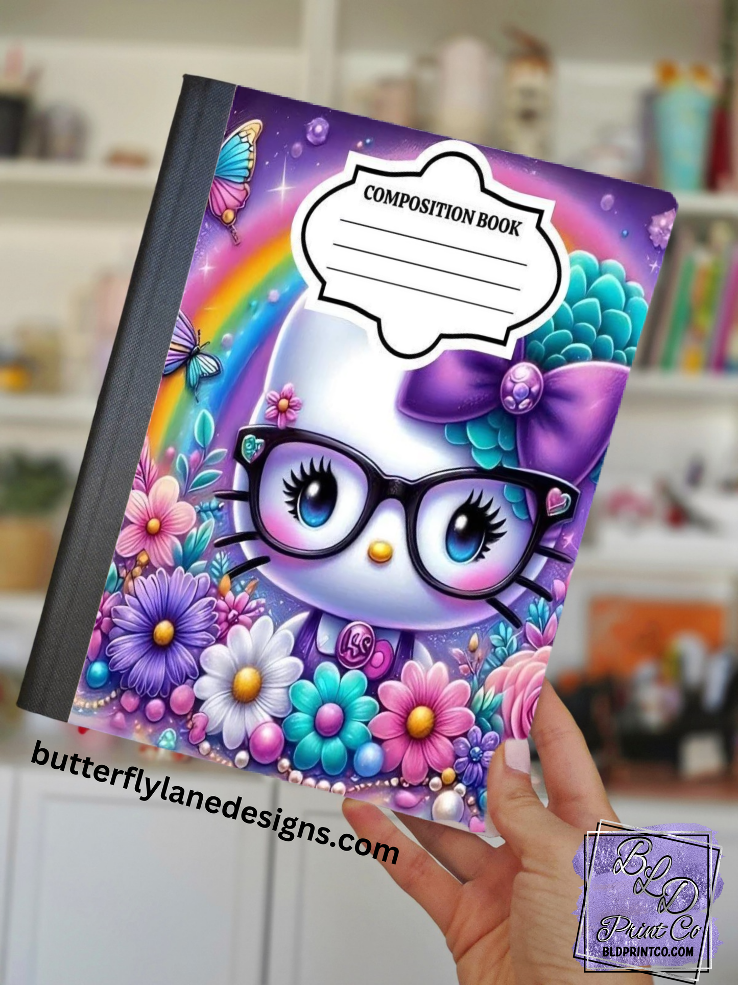 Kitty with Glasses Garden | Composition Notebook Cover | C117