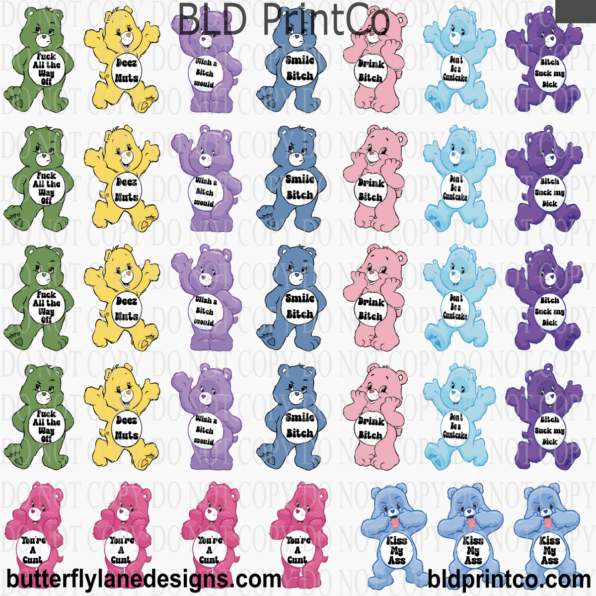 Don't Care Sweary Bears- 2 inch Shot Glass Size:  Element Decal Sheet: CAPS 98
