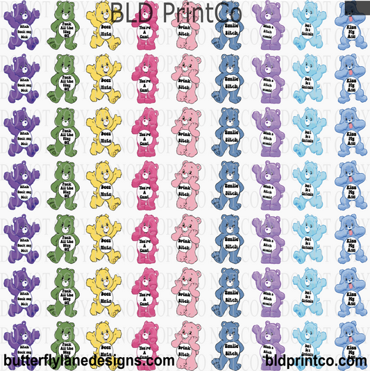 Don't Care Sweary Bears- 1.5 inch Shot Glass Size:  Element Decal Sheet: CAPS 99