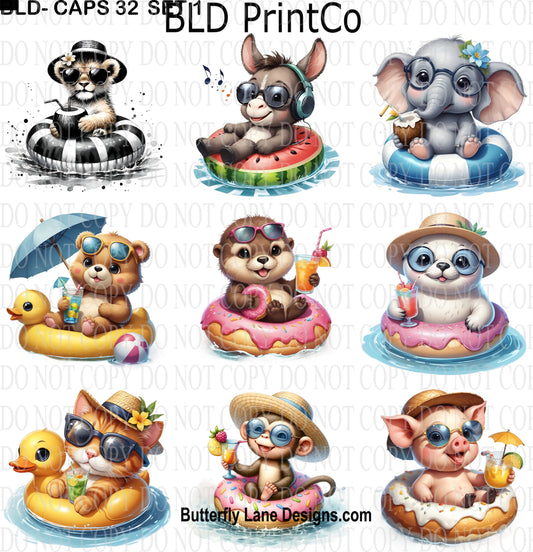 CAPS 32 Cute Animals in floaties- Set 1