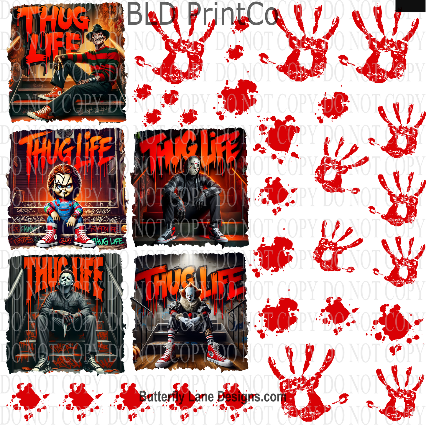 CAPS 54 Scary Movie Thug Life with blood elements  UV DTF