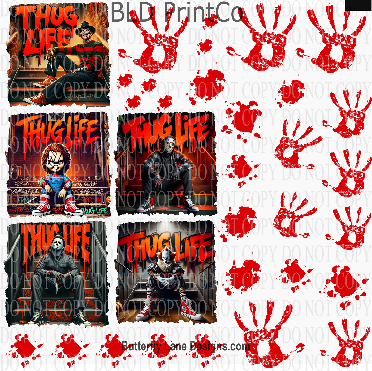 CAPS 54 Scary Movie Thug Life with blood elements  UV DTF