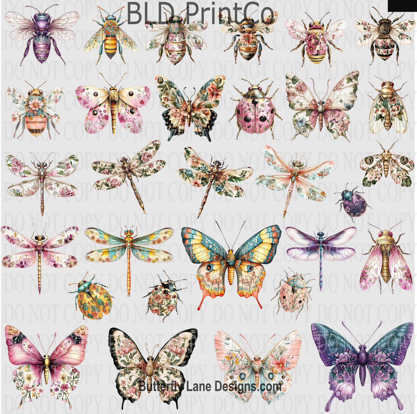 Bridgeton Inspired Floral Insects | Botanical Butterflies & Bees Decal Sheet | CAPS 69