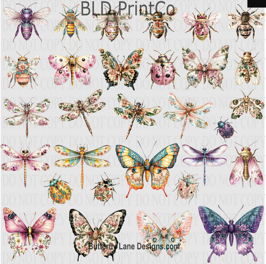 Bridgeton Inspired Floral Insects | Botanical Butterflies & Bees Decal Sheet | CAPS 69