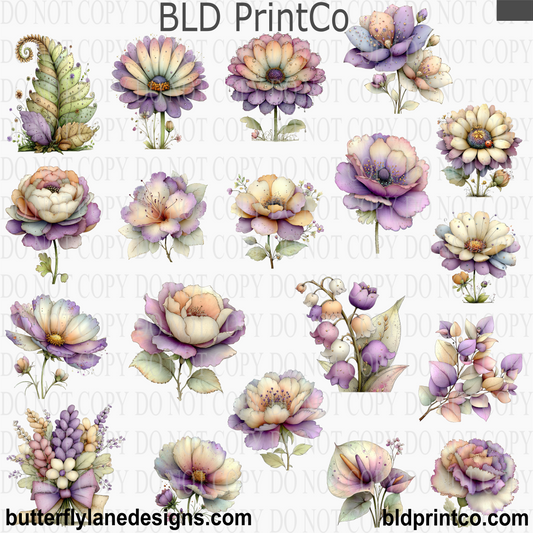 Whimsical Purple Spring Florals SET 2 | Pastel Lavender Blooms | CAPS78