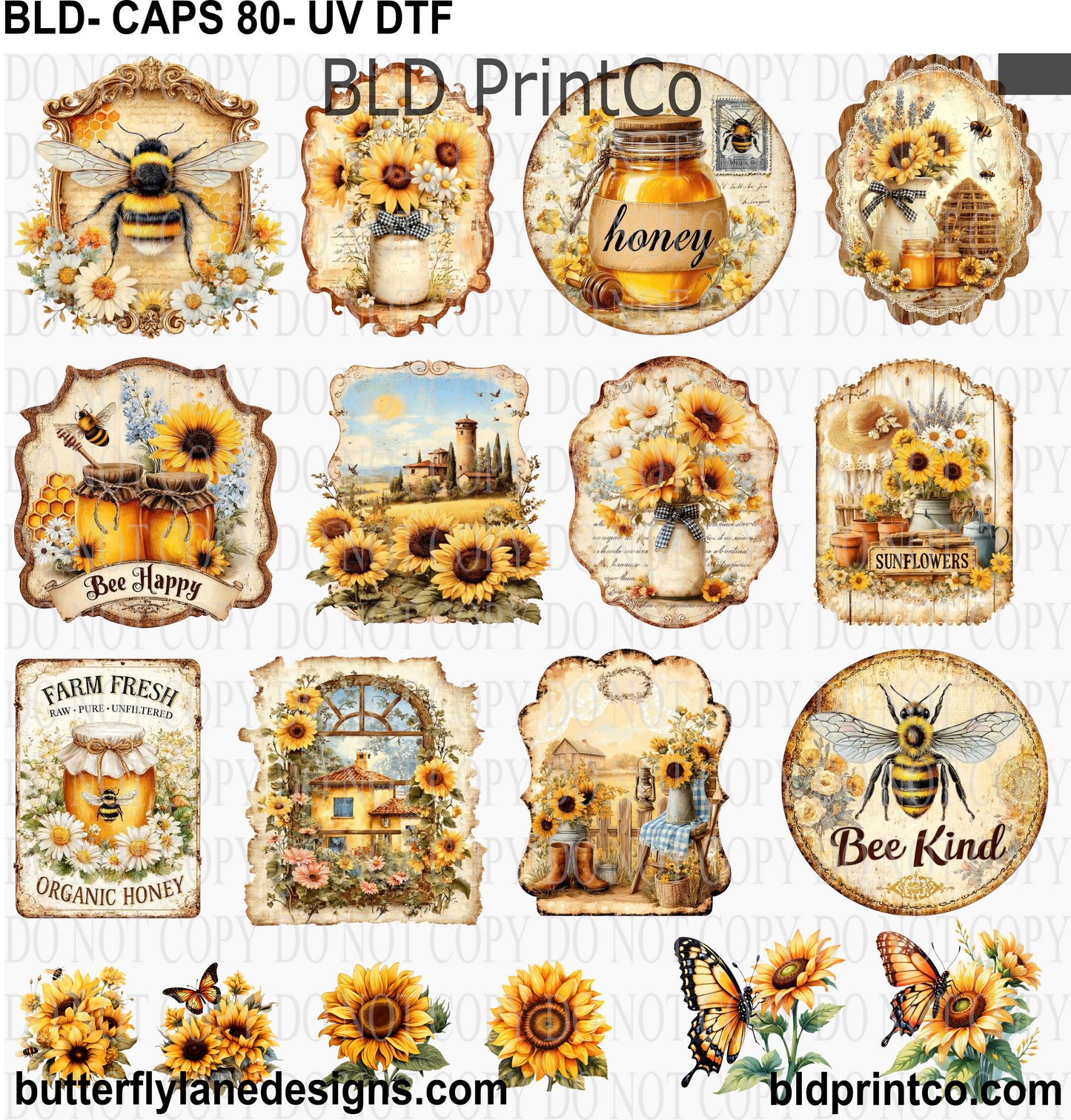 Vintage Sunflower & Honey Bee | Rustic Farmhouse Elements | CAPS80