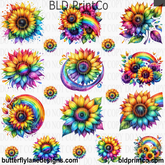 Rainbow SunflowerS | Vibrant Floral Elements | CAPS81