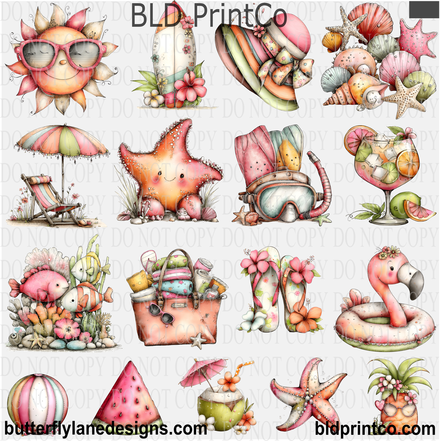 Summer Beach Icons Collection | Retro Aesthetic Clipart | CAPS 82