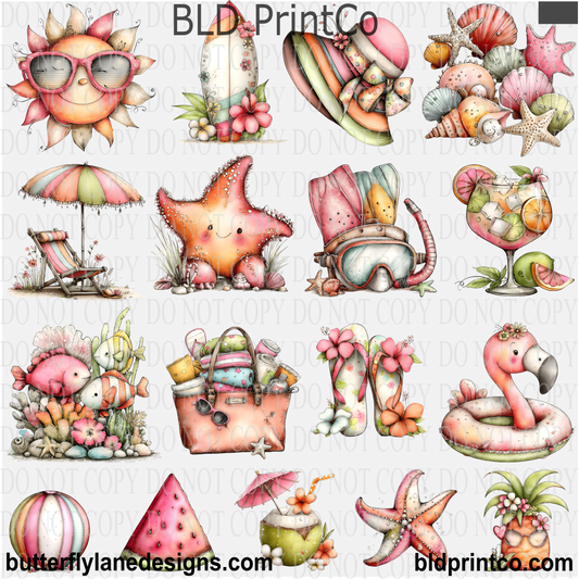 Summer Beach Icons Collection | Retro Aesthetic Clipart | CAPS 82